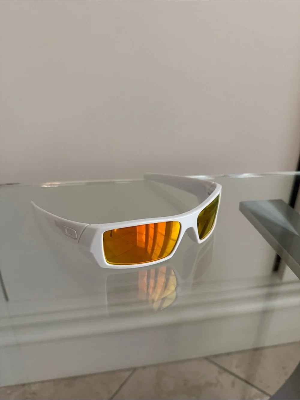 White Sport Sunglasses with Orange Mirrored Lenses